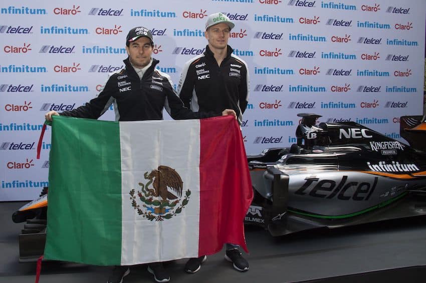 Sergio Pérez and Nico Hülkenberg of Sahara Forcé India ahead of the 2016 Mexican Grand Prix held at Autodromo Hermanos Rodriguez. 