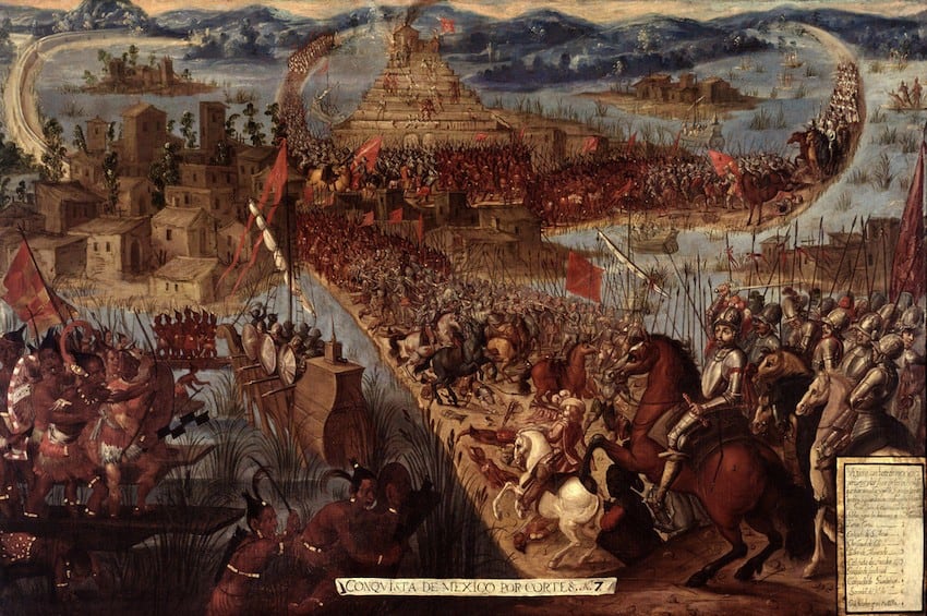 From the Conquest of México series.Depicts the 1521 Fall of Tenochtitlan by Spanish Conquistador Hernán Cortés, in the Spanish conquest of the Mexica Empire.