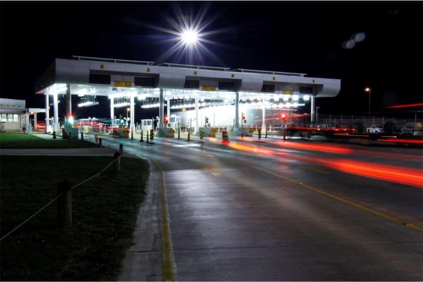 Laredo border checkpoint at night.