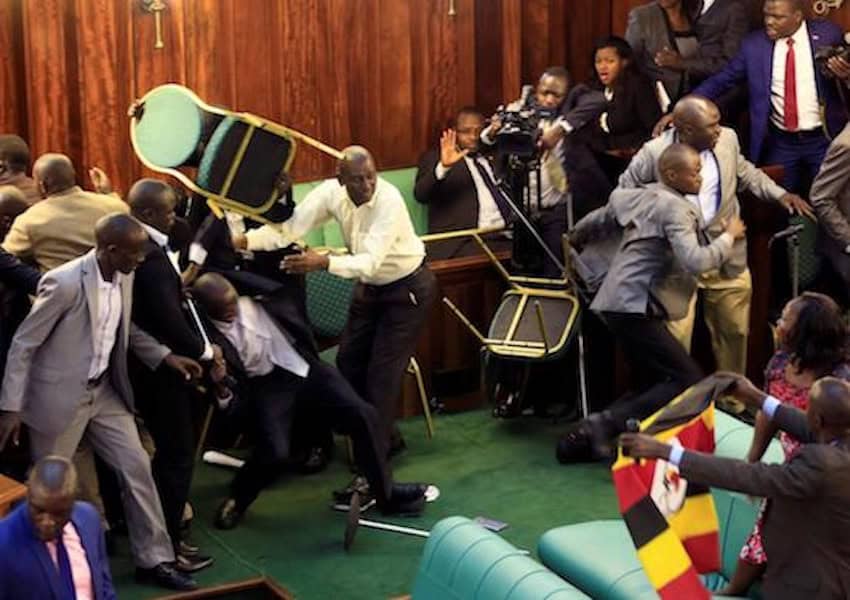 Fighting in the Ugandan parliament.