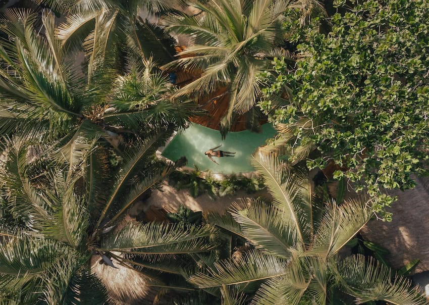 Someone enjoying a pool day in the Mexican jungle.