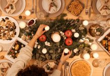 vegetarian christmas recipes at a dinner table