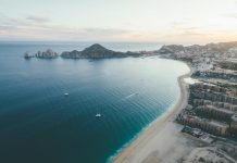 Panoramic view of a beach in Los Cabos, Baja California Sur.