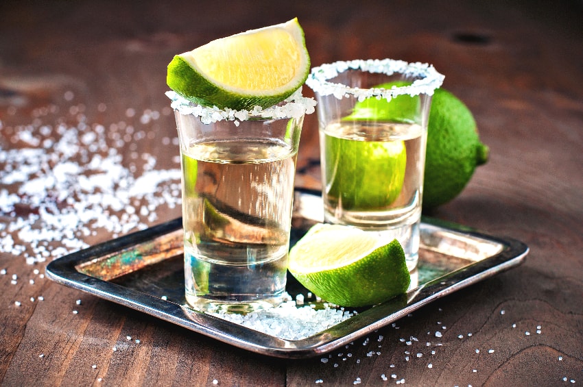 Tequila shots with lime