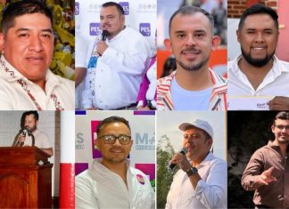 Mugshots of eight people who won in Michoacan's 2024 local elections. as trans women. They all appear conventionally male.